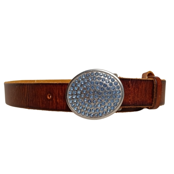 Gap Boho Western Genuine Leather Stone Studded Buckle Belt - Picture 1 of 12